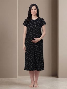 Secret Wish - Black Heart Printed Hosiery Maternity Dress