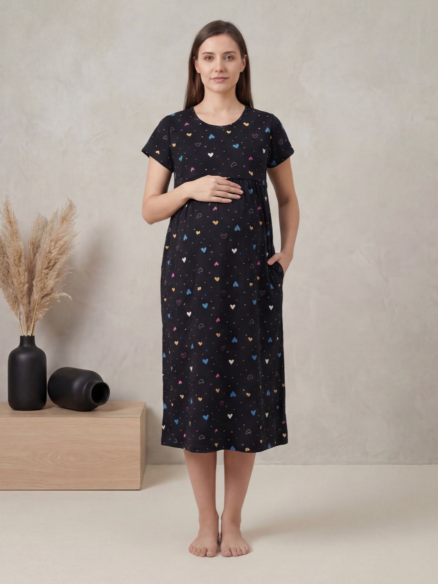 secret wish Black Heart Printed Hosiery Maternity Dress-picture-20