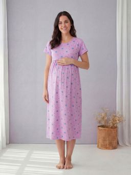 Secret Wish - Lilac Star Printed Hosiery Maternity Dress