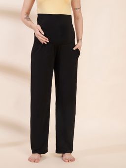 Secret Wish - Black Solid Hosiery Maternity Track Pants