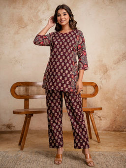 Anurang - Womens Pure Cotton Ajrakh Maroon Co-Ord Set