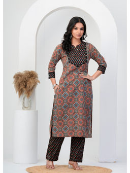 Anurang - Womens Pure Cotton Ajrakh Printed Black Kurta With Pant