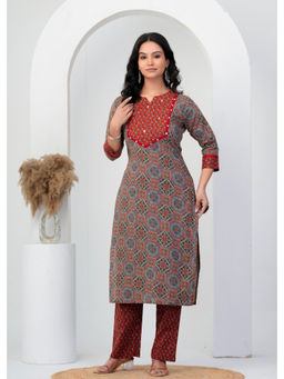 Anurang - Womens Pure Cotton Ajrakh Printed Red Kurta With Pant