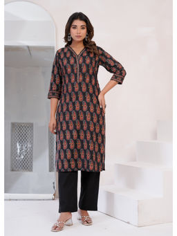 Anurang - Women Paisley Printed Pure Cotton Black Kurta With Pant