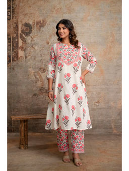 Anurang - Women Floral Printed Pure Cotton A-Line Kurta With Pant