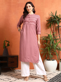 Meeranshi - Pink Striped Viscose Rayon Kurta With Pant