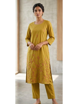 Meeranshi - Olive Pure Cotton Kurta With Pant