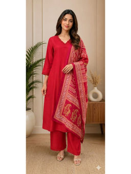 Meeranshi - Red Silk Kurta With Pant & Dupatta