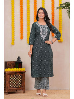 Meeranshi - Dark Green Ethnic Motifs Pure Cotton Kurta With Pant