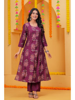 Meeranshi - Purple Ethnic Motifs Cotton Blend Kurta With Pant
