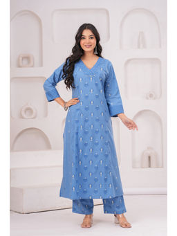 Meeranshi - Blue Ethnic Motifs Pure Cotton Kurta With Pant