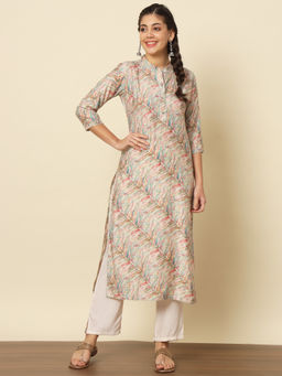Meeranshi - Off White Ethnic Motifs Viscose Rayon Kurta With Pant