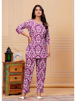 Meera Fab - Women Ethnic Motifs Printed Cotton Purple Co-Ord Set
