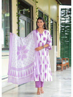 Meera Fab - Women Purple Anarkali Kurta With Pants & Dupatta