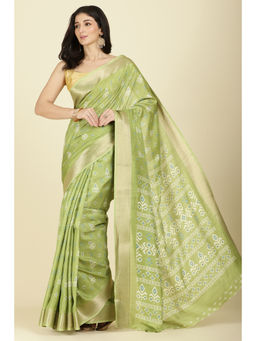 MEENA BAZAAR Since 1970 - Light Green Cotton Silk Printed Saree With Unstitched Blouse