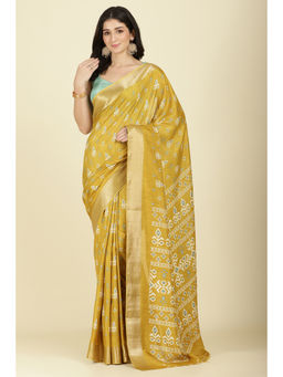 MEENA BAZAAR Since 1970 - Mustard Cotton Silk Printed Saree With Unstitched Blouse
