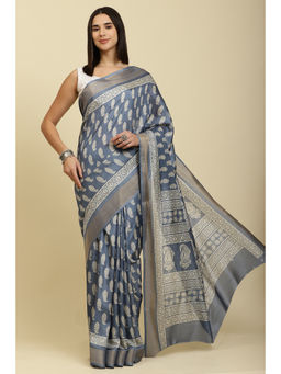 MEENA BAZAAR Since 1970 - Blue Cotton Silk Boota Printed Saree With Unstitched Blouse