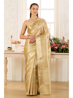 MEENA BAZAAR Since 1970 - Golden Tissue Woven Saree With Unstitched Blouse