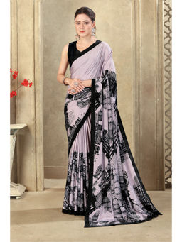 MEENA BAZAAR Since 1970 - Mauve Printed Crepe Silk Saree With Unstitched Blouse