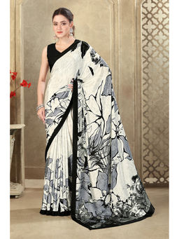 MEENA BAZAAR Since 1970 - Printed Crepe Silk Saree With Unstitched Blouse