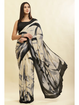MEENA BAZAAR Since 1970 - Tussar Printed Crepe Silk Saree With Unstitched Blouse