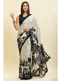 MEENA BAZAAR Since 1970 - Pista Printed Crepe Silk Saree With Unstitched Blouse