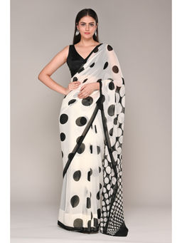 MEENA BAZAAR Since 1970 - Polka-Dot Printed Saree With Unstitched Blouse