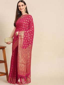 Odette - Pink Georgette Woven Saree with Unstitched Blouse