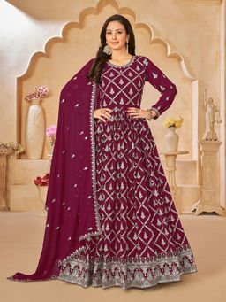 Odette - Pink Georgette Embroidered Semi Stitched Dress Material with Inner (Set of 4)