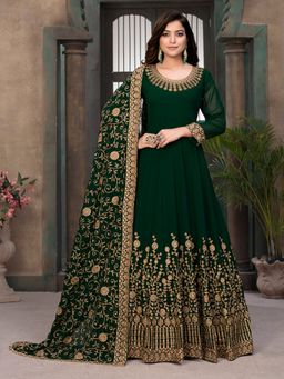 Odette - Green Georgette Embroidered Semi Stitched Dress Material with Inner (Set of 4)