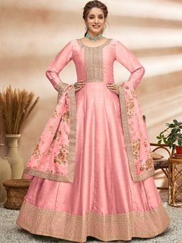 Odette - Pink Silk Embroidered Semi Stitched Dress Material (Set of 3)