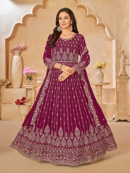 Odette - Pink Georgette Embroidered Semi Stitched Dress Material (Set of 3)