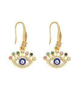 Peachy Accessories - Evil Eye Zircon 18K Gold Plated Drop Earrings