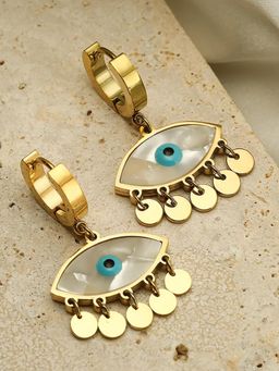 Peachy Accessories - Classic Evil Eye Dangler Hoop Earrings 18K Gold Plated
