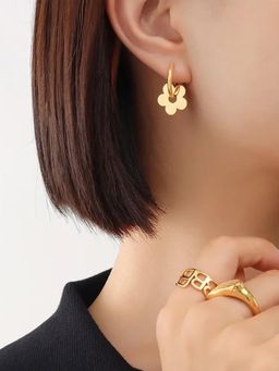 Peachy Accessories - 18K Gold Plated Dangling Flower Huggie Hoops Earrings