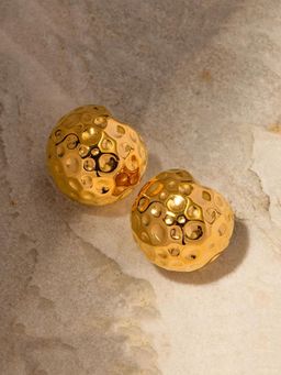 Peachy Accessories - Classic Round Textured Earrings - 18K Gold Plated