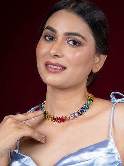 Niscka - Gold-Plated Multi-Color Fancy Necklace