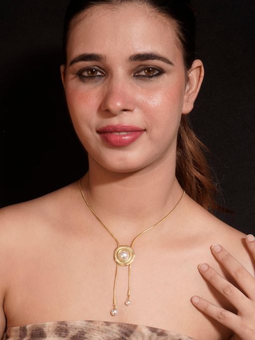 Niscka Chic Gold-Plated Circular Design Pearl Fashion Necklace