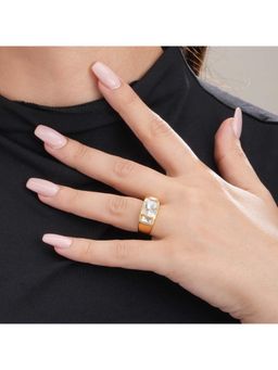 Palmonas - Zircon Studded Gold White Chunky Ring for Womens