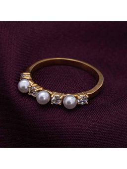 Palmonas - Geometric Pearl Gold Ring for Womens