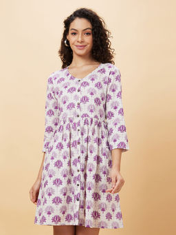 Globus - Women Lavender Floral Printed A-Line Casual Dress