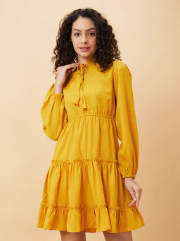 Globus - Women Mustard Solid A-Line Casual Dress
