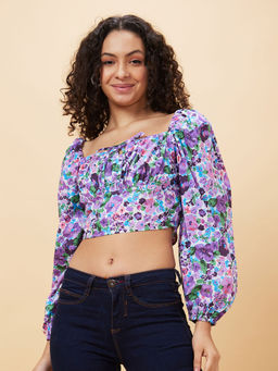 Globus - Women Lavender Floral Printed Square Neck Casual Top