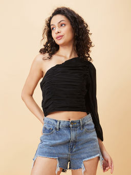 Globus - Women Black Solid One Shoulder Party Top