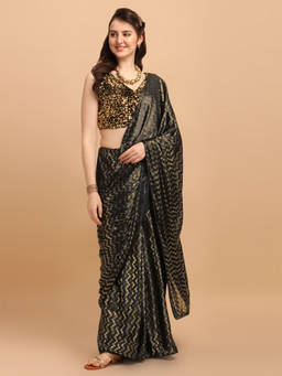 Amrutam Fab - Womens Malai Silk Black Saree With Sequences Unstitched Blouse Piece