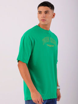 The Indian Garage Co - Men Green Boxy Oversized Graphic Back Round Neck T-Shirt