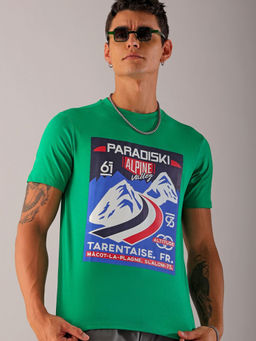 The Indian Garage Co - Men Green Slim Fit Placement Print Round Neck T-Shirt