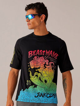 The Indian Garage Co - Men Black Boxy Oversized Placement Graphic Round Neck T-Shirt