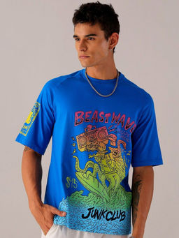 The Indian Garage Co - Men Blue Boxy Oversized Placement Graphic Round Neck T-Shirt