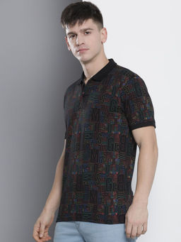 The Indian Garage Co - Men Black Slim Fit Typography Collar Polo T-Shirt